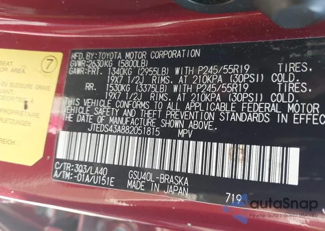 2008 Toyota Highlander Sport из США, поврежденный, VIN JTEDS43A882051815